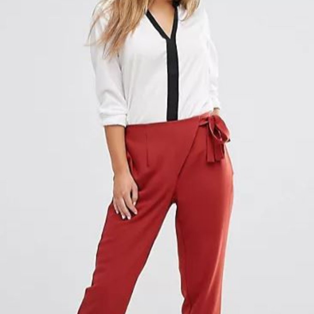 ASOS Petite Woven Peg Pants with Wrap Tie Orange Size 4